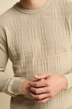 Maglia Girocollo con Crepe in cotone - SABBIA