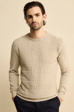 Maglia Girocollo con Crepe in cotone - SABBIA