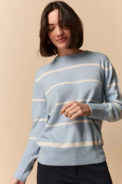 Maglia Girocollo Fantasia in Lana e Cashmere - AZZURRO RIGATO
