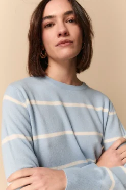 Maglia Girocollo Fantasia in Lana e Cashmere - AZZURRO RIGATO