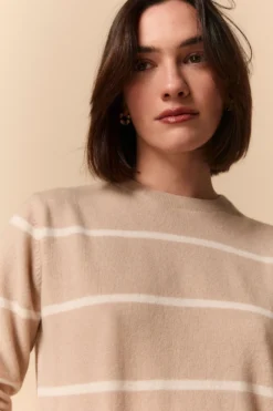 Maglia Girocollo Fantasia in Lana e Cashmere - BEIGE RIGATO