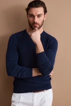 Maglia Girocollo in Cotone Crêpe - BLU