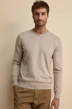Maglia girocollo in cotone - SABBIA