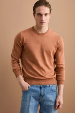 Maglia girocollo in cotone - TERRACOTTA
