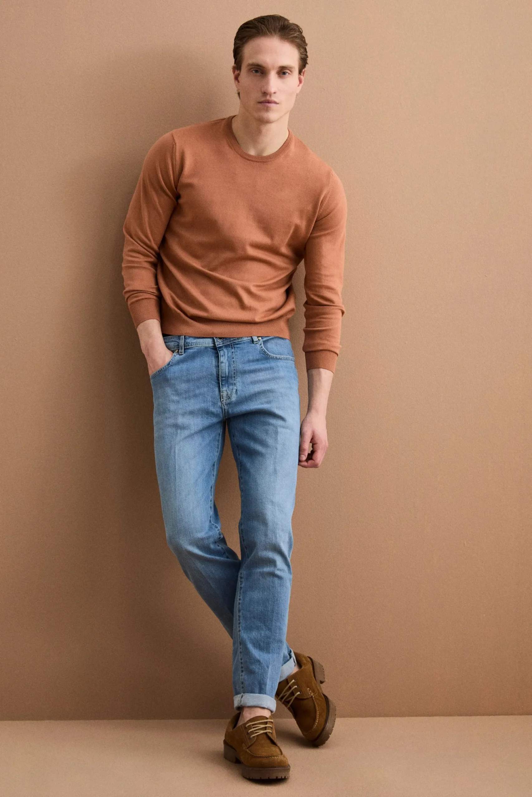 Maglia girocollo in cotone - TERRACOTTA