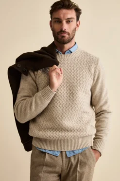 Maglia Girocollo in Lana a Trecce - NATURALE