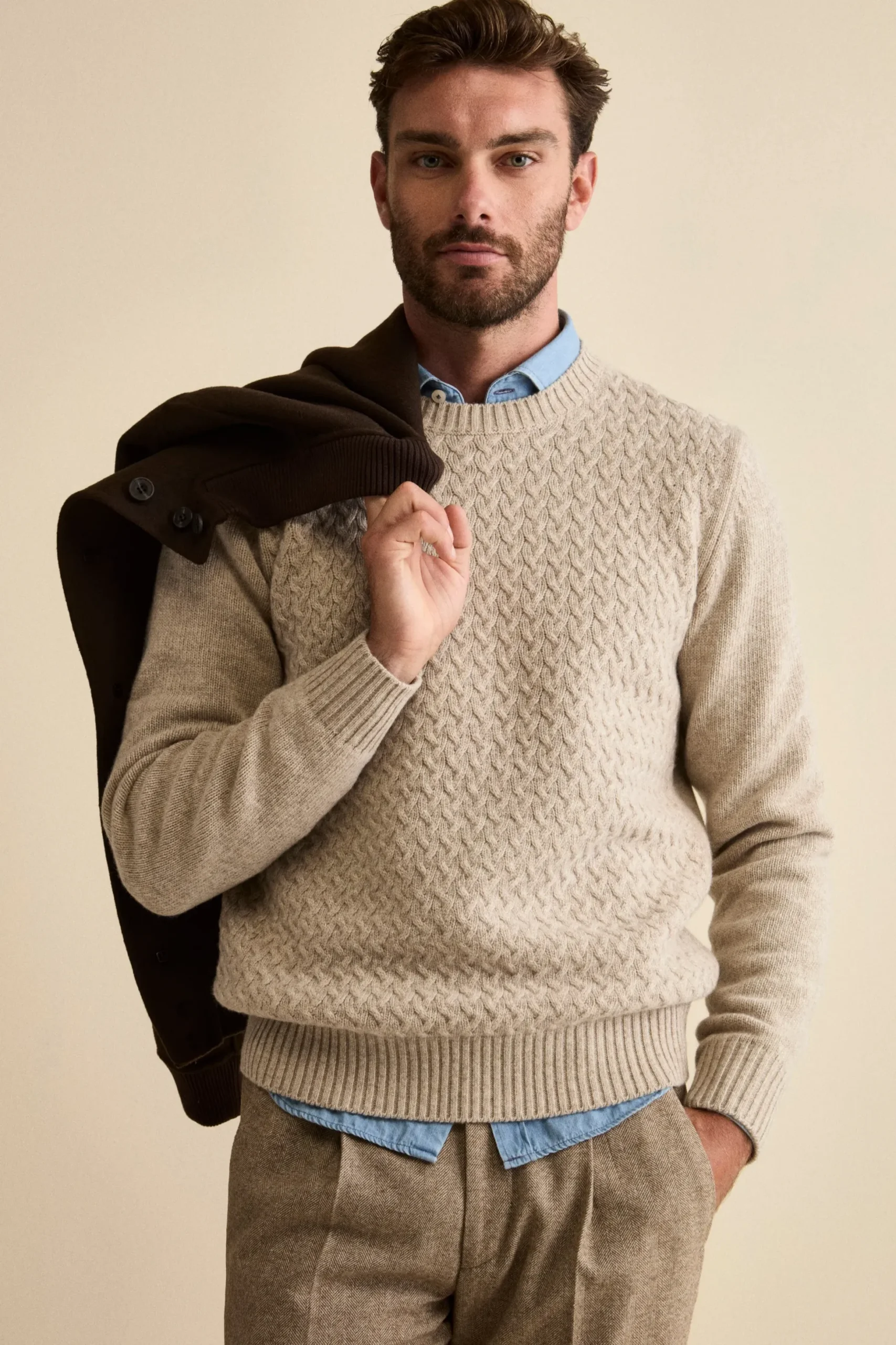 Maglia Girocollo in Lana a Trecce - NATURALE