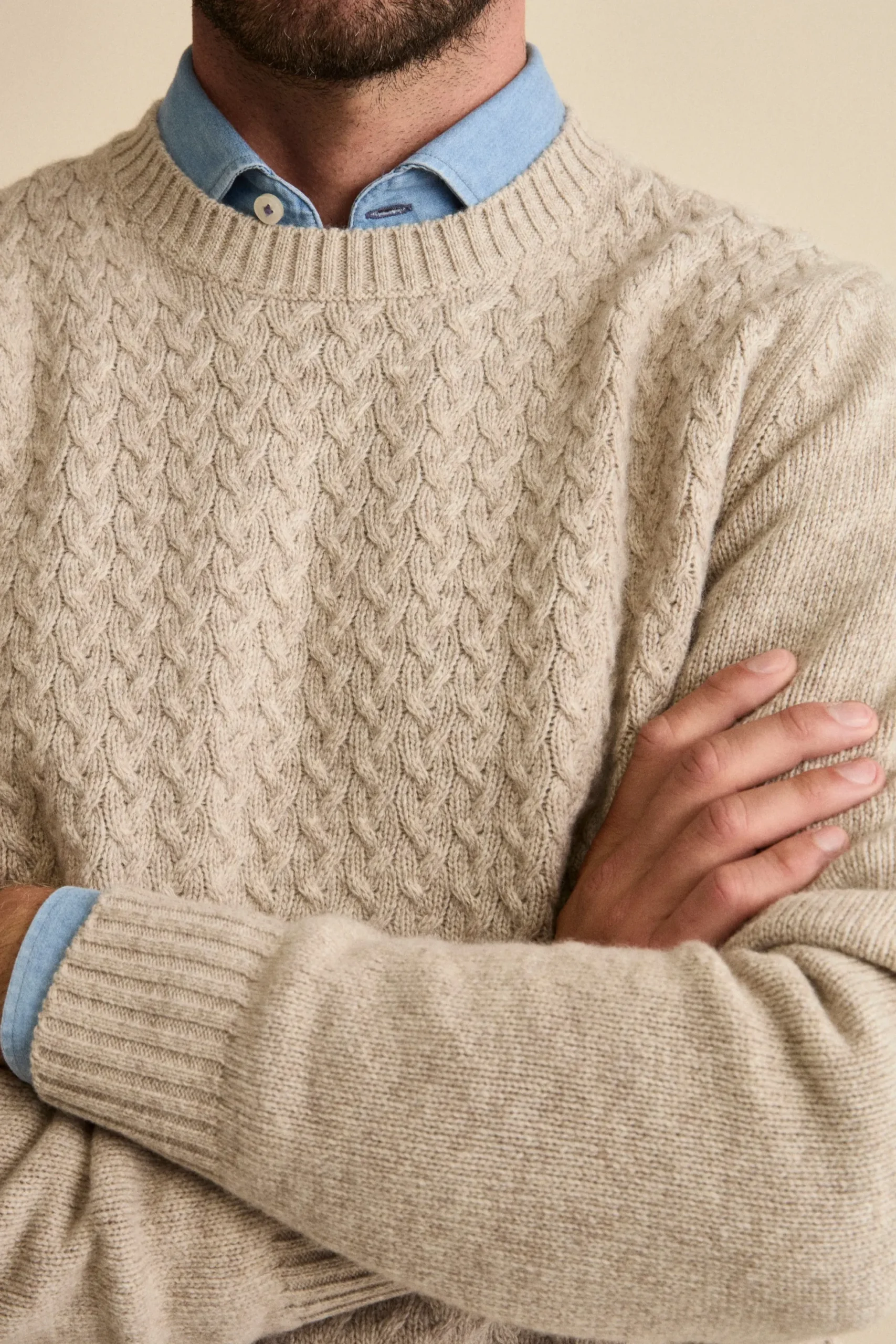 Maglia Girocollo in Lana a Trecce - NATURALE