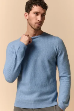 Maglia Girocollo Lavorata in Cashmere - AZZURRO