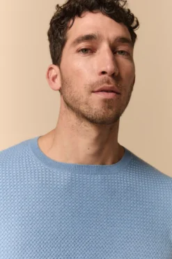 Maglia Girocollo Lavorata in Cashmere - AZZURRO