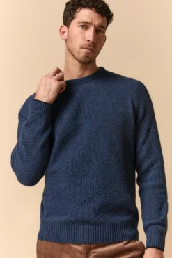 Maglia Girocollo Lavorata in Lana Merino Extrafine - JEANS