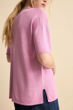 Maglia Girocollo Morbida con Maniche Corte - ROSA SCURO
