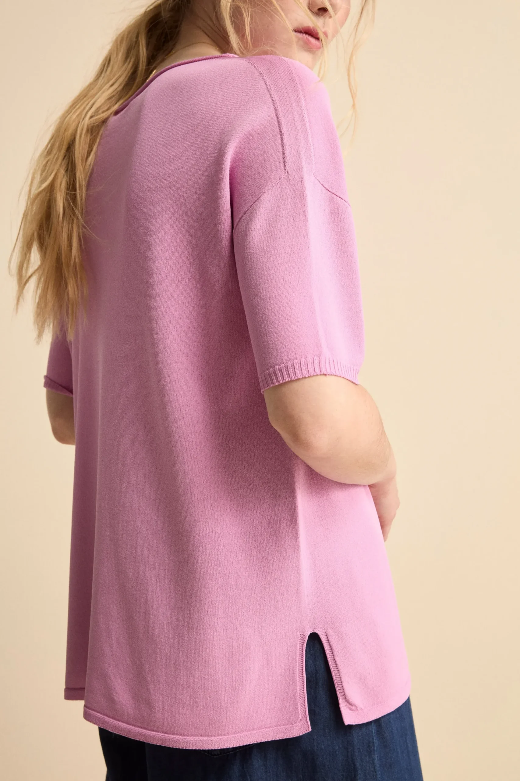 Maglia Girocollo Morbida con Maniche Corte - ROSA SCURO