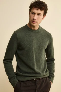 Maglia Girocollo Mouliné in Lana Merino Extrafine - VERDE MILITARE