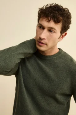 Maglia Girocollo Mouliné in Lana Merino Extrafine - VERDE MILITARE