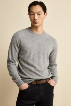 Maglia Girocollo Regular Fit in Lana Merino - GRIGIO MELANGE