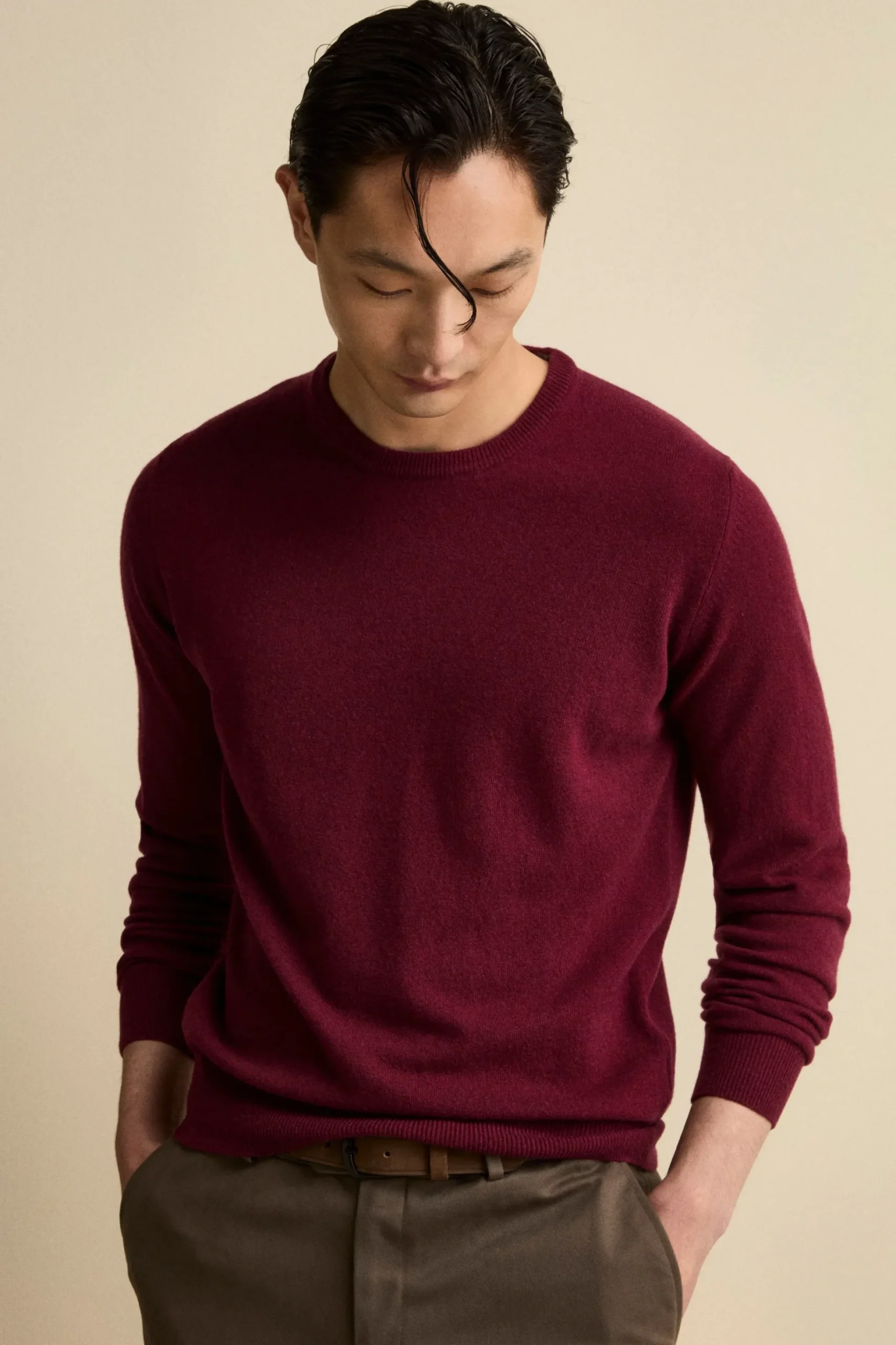 Maglia Girocollo Regular Fit in Lana Merino - BORDEAUX