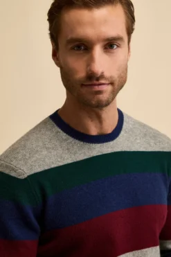 Maglia Girocollo Rigata in Lana e Cashmere - MULTICOLORE