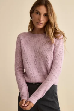 Maglia Girocollo Traforata in Lana Merino - ROSA