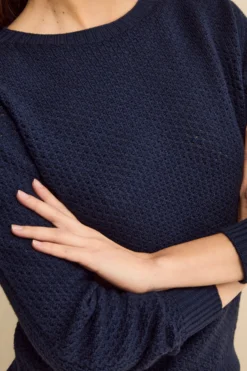Maglia Girocollo Traforata in Lana Merino - NAVY
