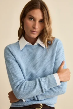 Maglia Girocollo Traforata in Lana Merino - AZZURRO