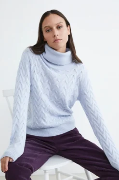 Maglia in cashmere con trecce - AZZURRO