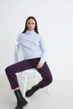 Maglia in cashmere con trecce - AZZURRO