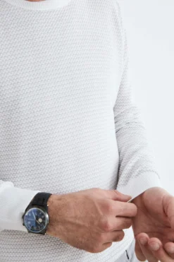 Maglia in cotone con texture - BIANCO/GRIGIO