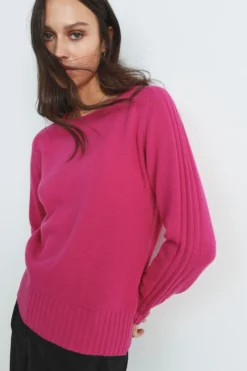 Maglia in lana e cashmere con scollo a barca - CICLAMINO
