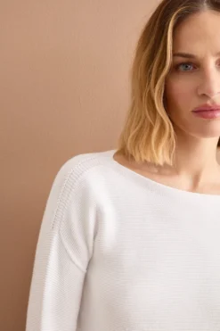 Maglia Links in Cotone con Scollo Barchetta - BIANCO