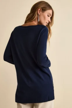 Maglia Lunga Girocollo in Lana Merino - NAVY