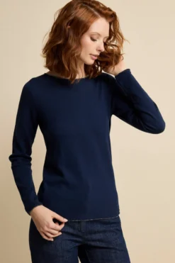 Maglia Lurex Barchetta in Cotone - BLU