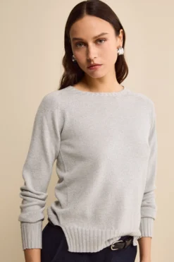 Maglia Lurex Girocollo in Lana Merino - GHIACCIO