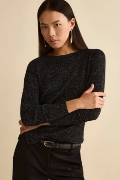 Maglia Lurex Girocollo in Lana Merino - NERO