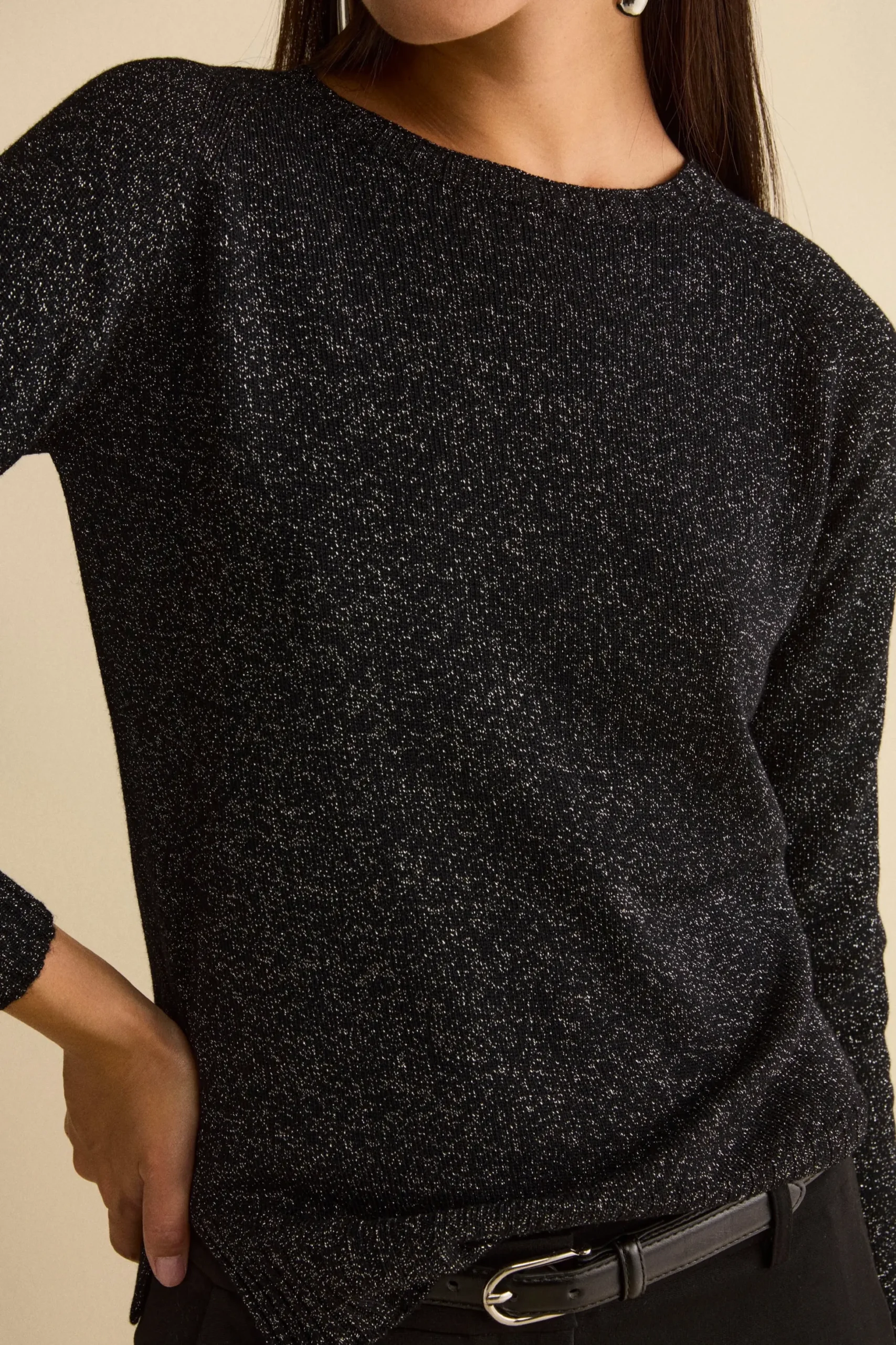 Maglia Lurex Girocollo in Lana Merino - NERO