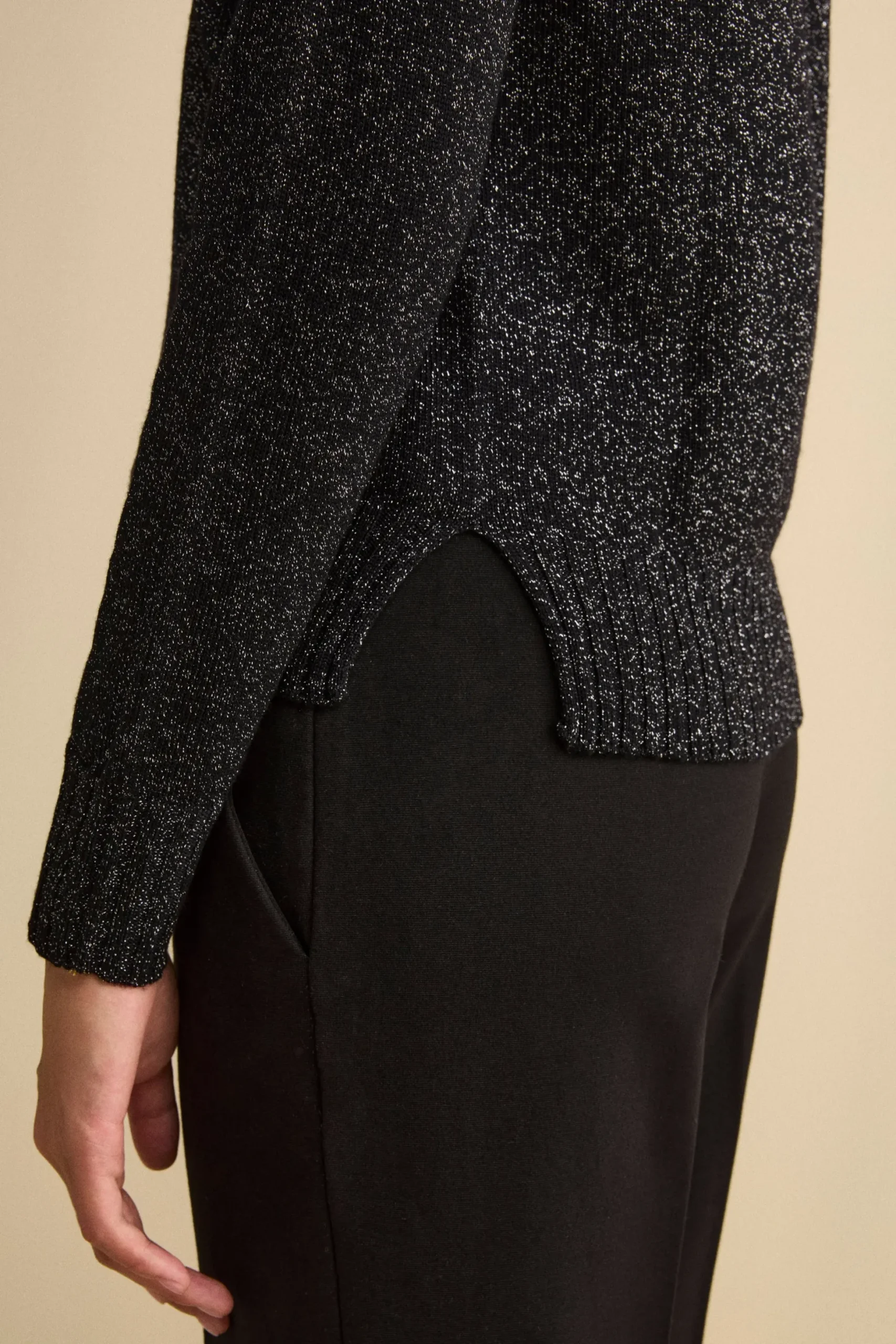 Maglia Lurex Girocollo in Lana Merino - NERO