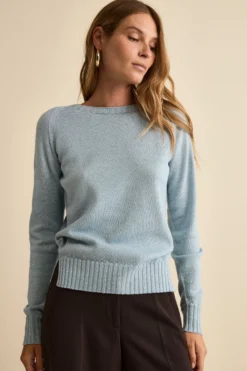 Maglia Lurex Girocollo in Lana Merino - AZZURRO
