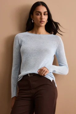 Maglia Lurex in Cotone con Scollo Barchetta - AZZURRO