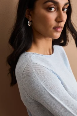 Maglia Lurex in Cotone con Scollo Barchetta - AZZURRO