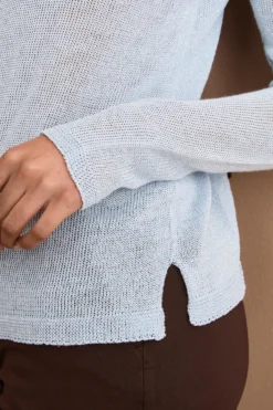 Maglia Lurex in Cotone con Scollo Barchetta - AZZURRO