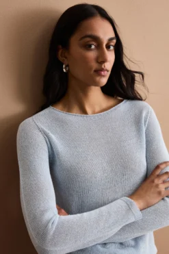 Maglia Lurex in Cotone con Scollo Barchetta - AZZURRO