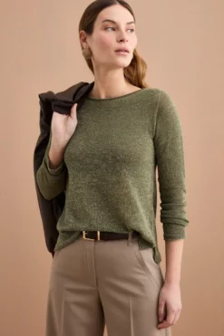Maglia Lurex in Cotone con Scollo Barchetta - VERDE MILITARE