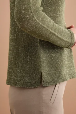 Maglia Lurex in Cotone con Scollo Barchetta - VERDE MILITARE