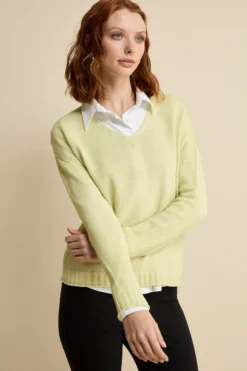 Maglia Morbida Scollo a V in Cotone - LIME