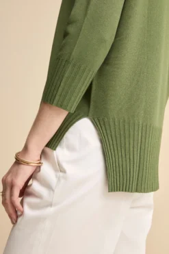 Maglia Over Barchetta con Bordi Lavorati - KAKI