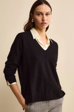 Maglia Over Scollo a V in Lana Merino - NERO