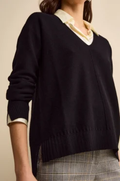 Maglia Over Scollo a V in Lana Merino - NERO