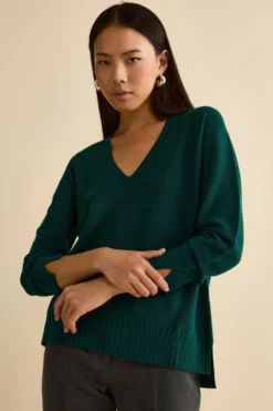 Maglia Over Scollo a V in Lana Merino - VERDE