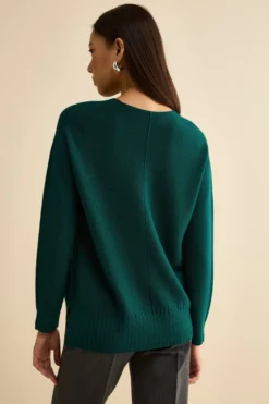 Maglia Over Scollo a V in Lana Merino - VERDE