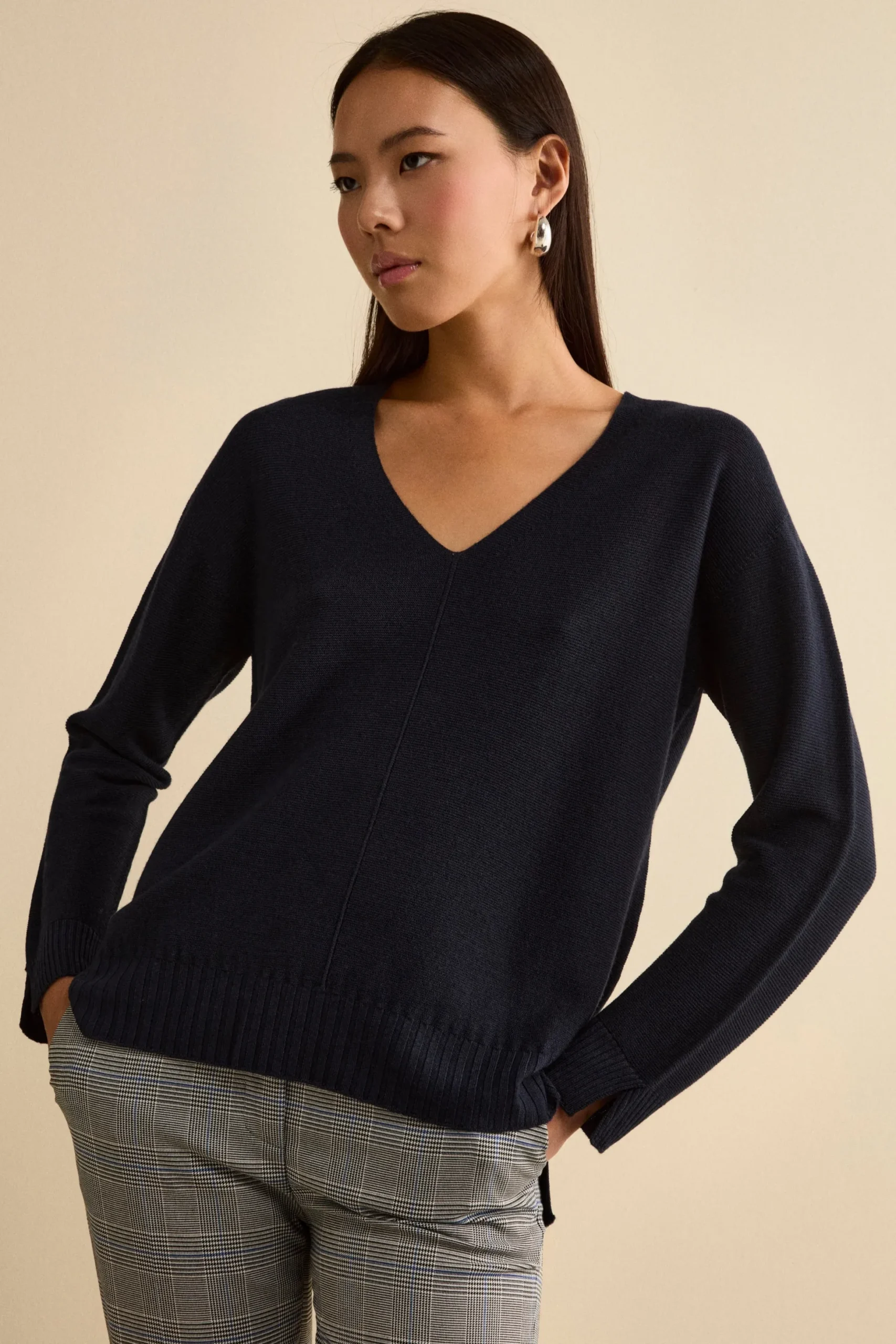 Maglia Over Scollo a V in Lana Merino - BLU